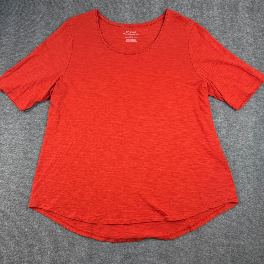 Chico's The Ultimate Tee Women Size 2 Red Short Sleeve Slub Knit Scoop Neck Top